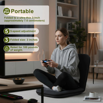 5-Position Adjustable Floor Chair Lazy Sofa Recliner for Reading Gaming (Grey)