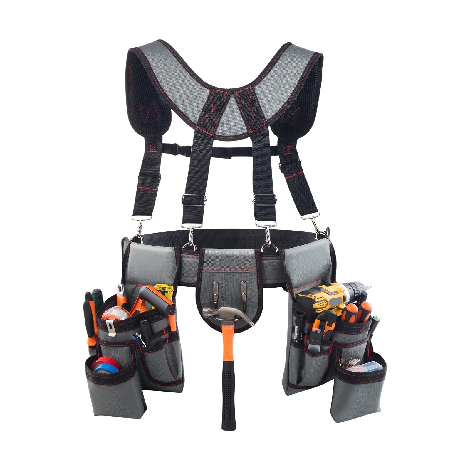 Tool Belt 22 Pockets Waist Adjustable 32 to 68 inch With Suspenders Utility Belt Tool Bag 
