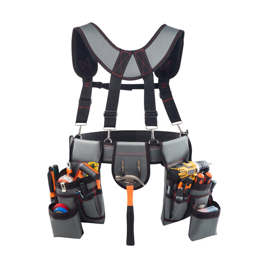 Tool Belt 22 Pockets Waist Adjustable 32 to 68 inch With Suspenders Utility Belt Tool Bag 