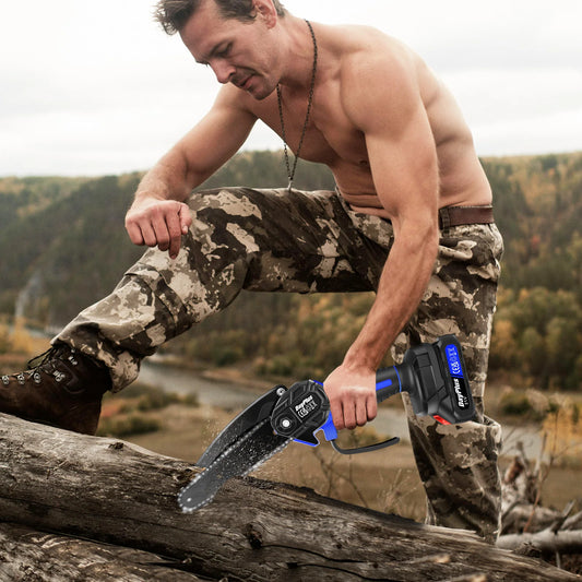 21V 5000W 6 Inch Cordless Electric Chainsaw With Battery, Security Lock Mini Power Chain Saw for Wood / Tree Cutting