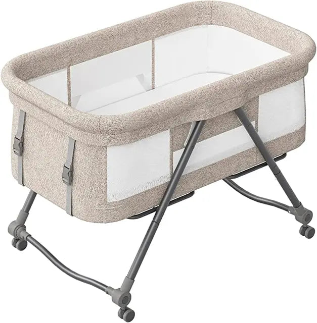 UBRAVOO Baby Grab-And-Go Travel Cot With Mattress & Silent Wheels Convertible Rocking Crib