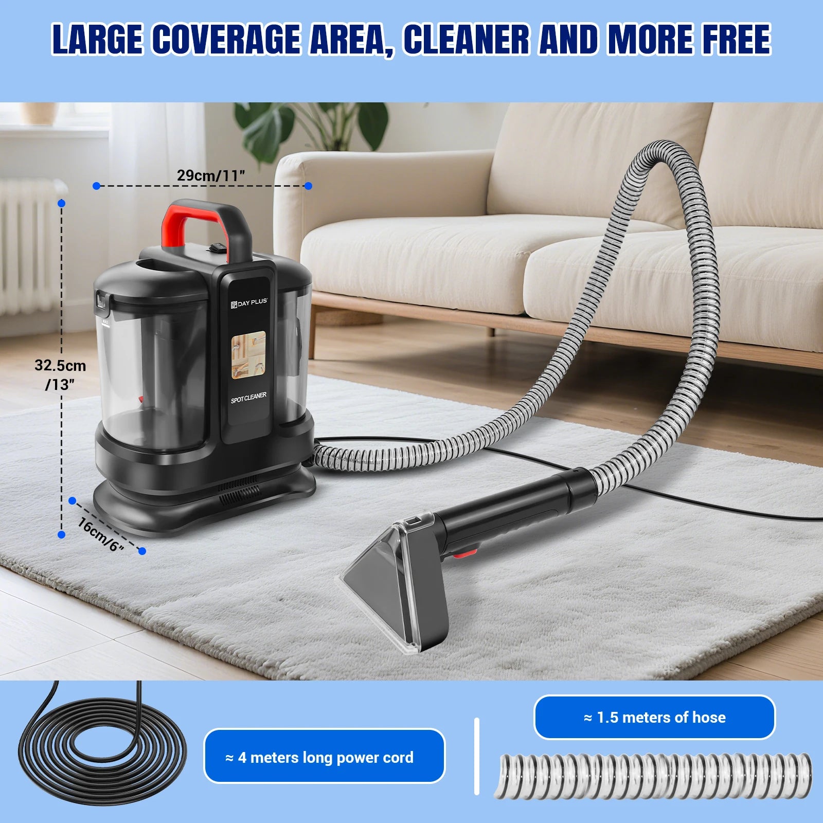 Spot Cleaner, Stain, Car, Upholstery, Sofa And Carpet Cleaning Machine, Portable Compact Design, Included Solution Remover