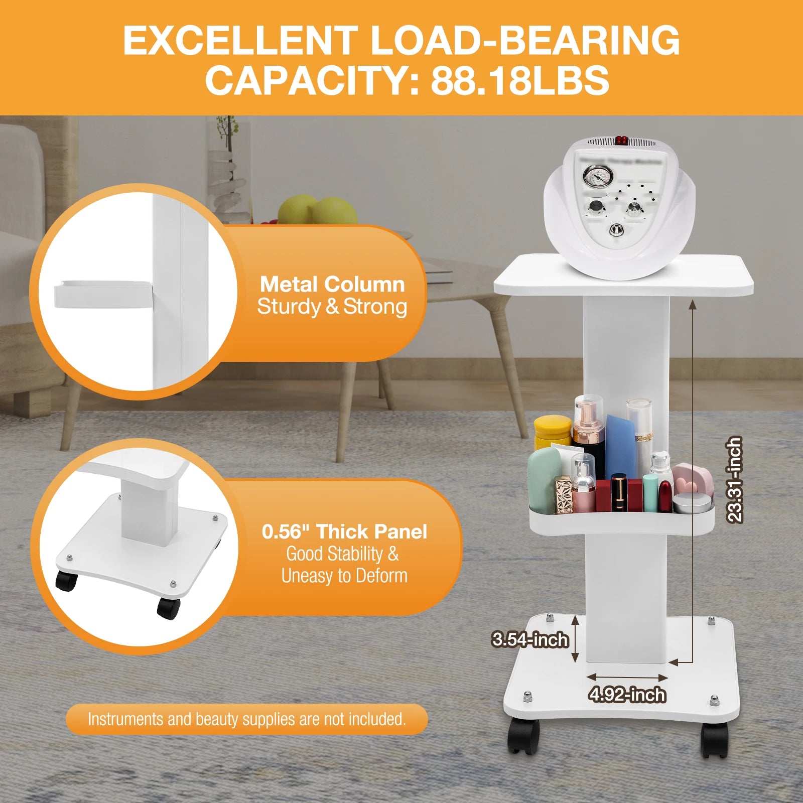 ABS Beauty Salon Trolley Simplicity Pedestal Rolling Cart Load 40Kg for Beauty Salons Hospitals Hairdressers Laboratories