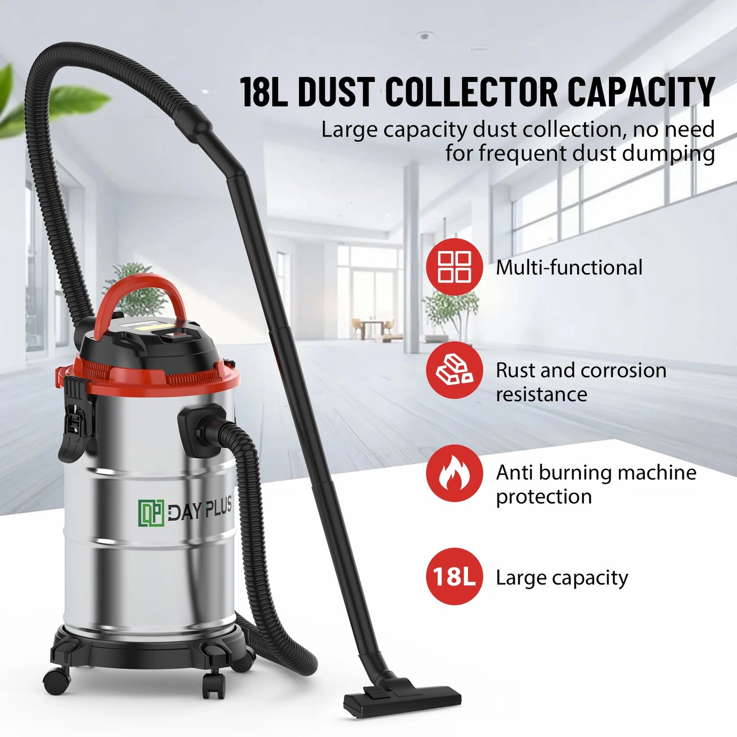 1200W Heavy Duty Wet Dry Vacuum, 20L Industrial Strength For Garage, Car, Workshop, Commercial Use, Blower & Suction Modes