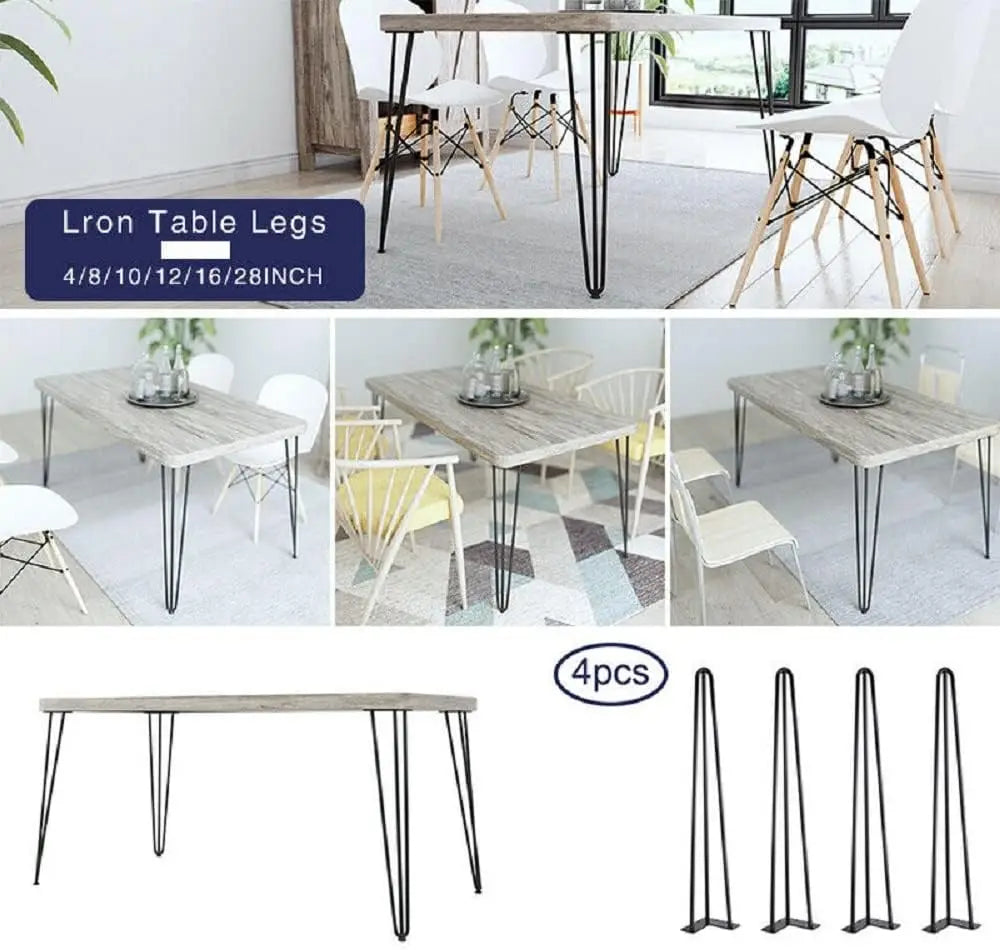 Hairpin Table Legs Set Metal Steel Legs, 3 Rod Modern Style with Feet Protector & Screw For Furniture