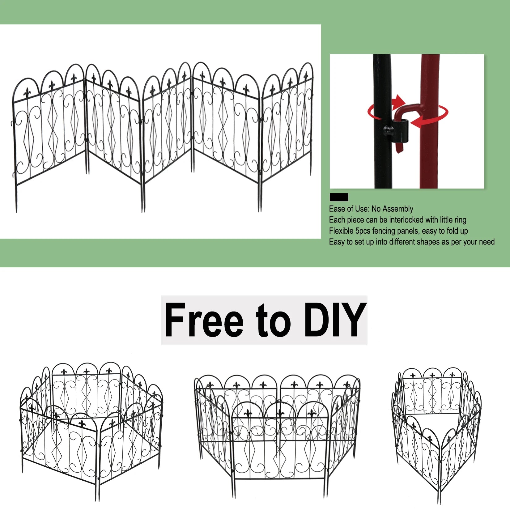 5 Pieces Outdoor Rustproof Metal Garden Border Fence Landscape Wire Fencing