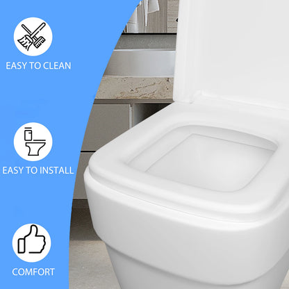 Dayplus Square Toilet Lid Clip-On Toilet Seat Easy Clean Bathroom Seat with Quick Release Soft Close Top Fixing Anti-Bacterial