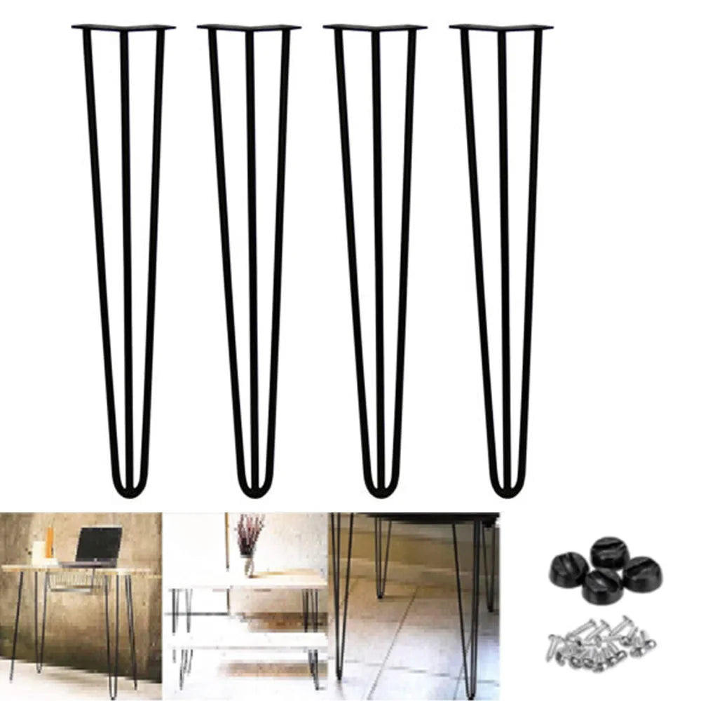 Hairpin Table Legs Set Metal Steel Legs, 3 Rod Modern Style with Feet Protector & Screw For Furniture