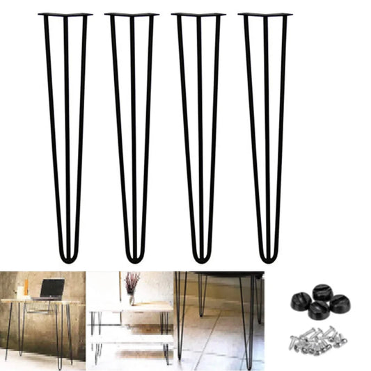 Hairpin Table Legs Set Metal Steel Legs, 3 Rod Modern Style with Feet Protector & Screw For Furniture