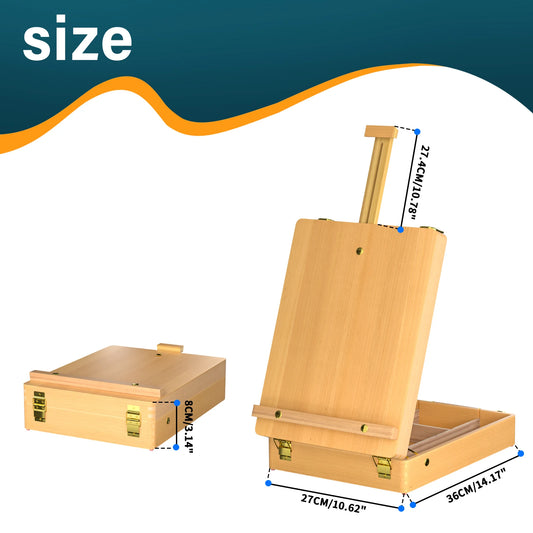 Wooden Table Easel Box with Drawer, Table Desk Top Easel, Adjustable Beechwood Storage Sketch Easels Box For Artist