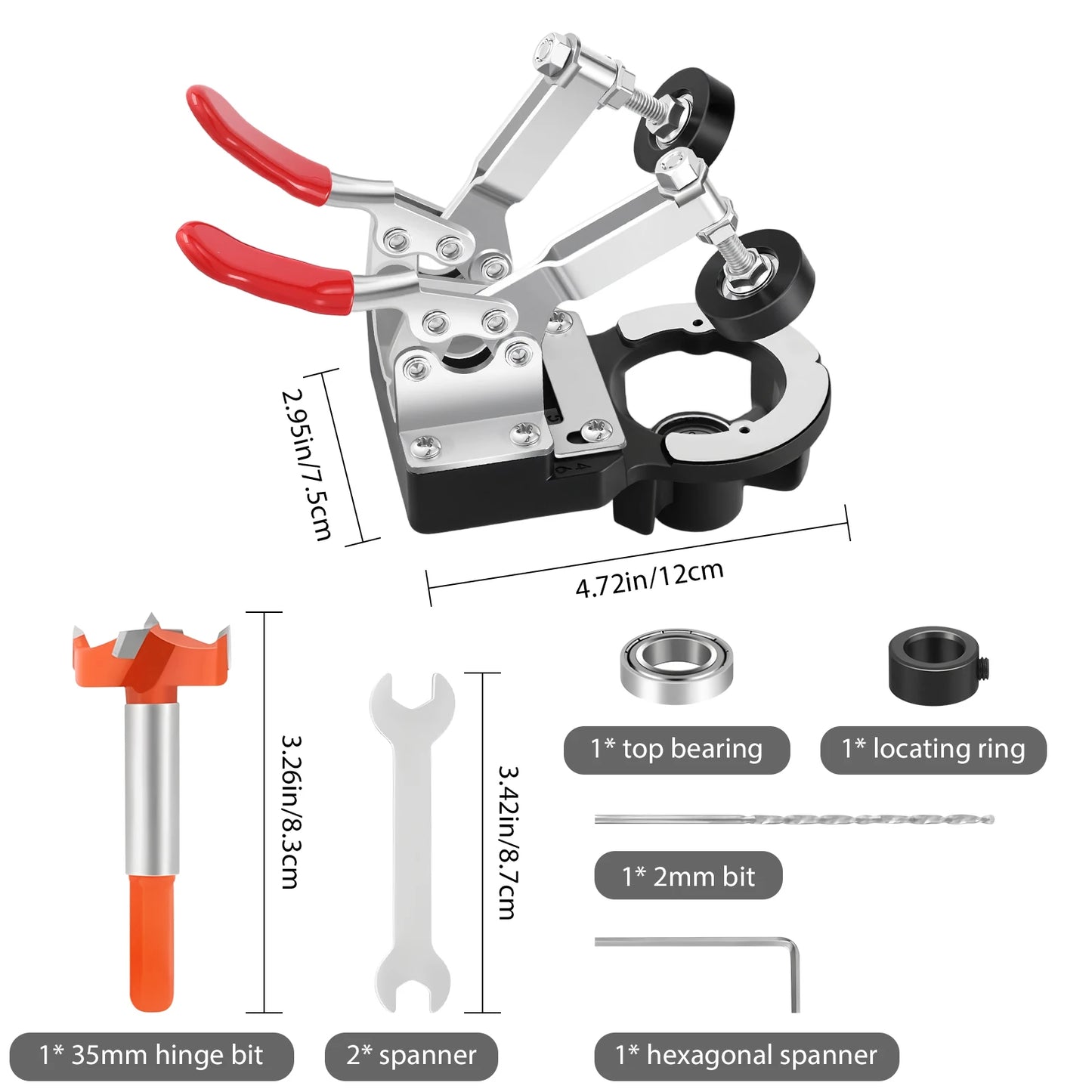 Metal Concealed Hinge Jig, 35MM Cabinet Hinge Jig Drilling Hole Puncher with Quick Clamp， Accurate Hinge Drill Jig Woodworking