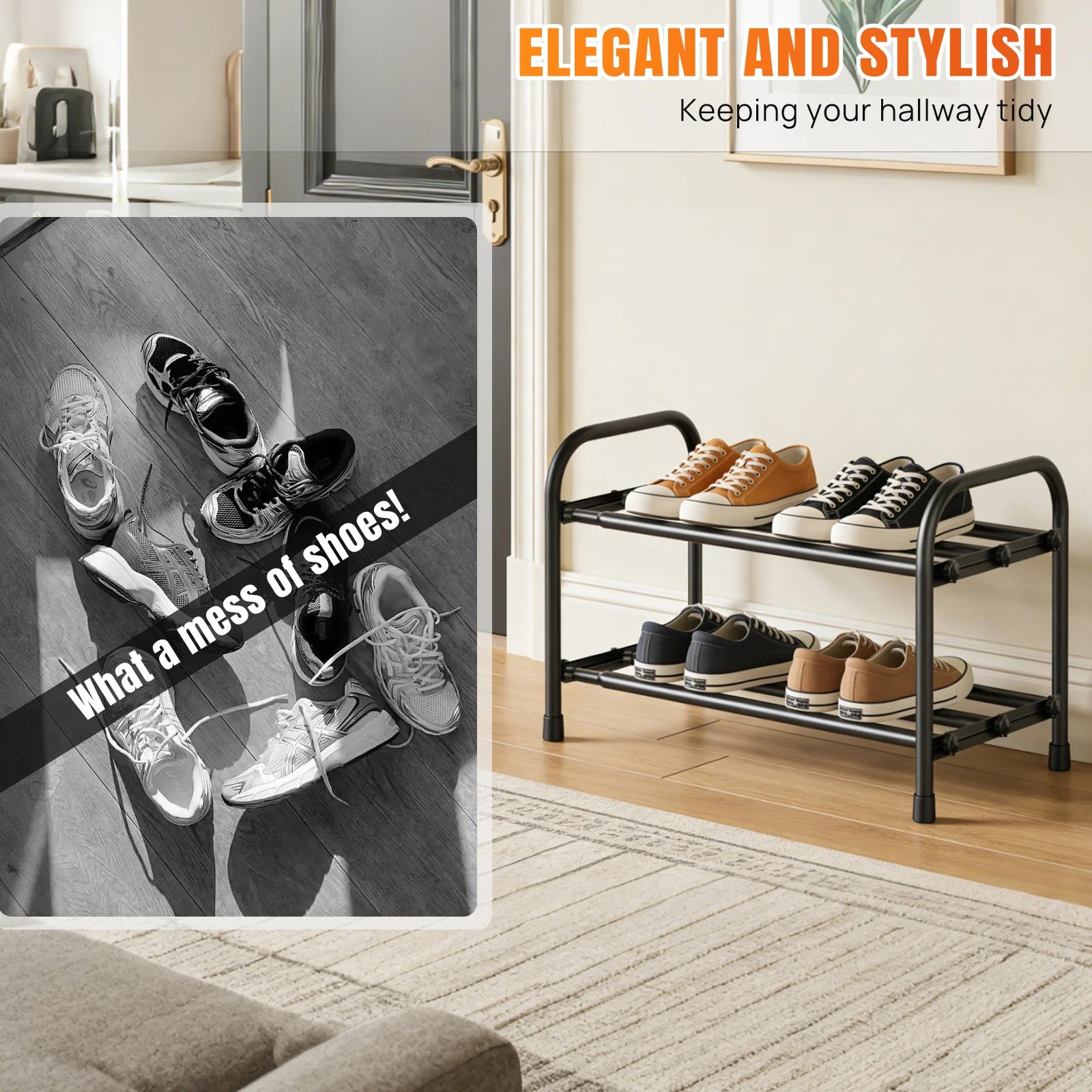 Adjustable Expandable Shoe Rack Organiser Shelf For Closet, Black Metal Free Standing Shoe Rack Store 2/3/4 Tier