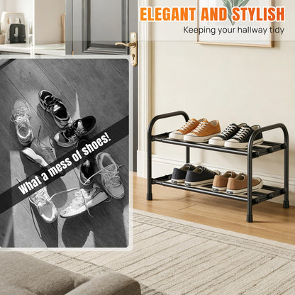 Adjustable Expandable Shoe Rack Organiser Shelf For Closet, Black Metal Free Standing Shoe Rack Store 2/3/4 Tier