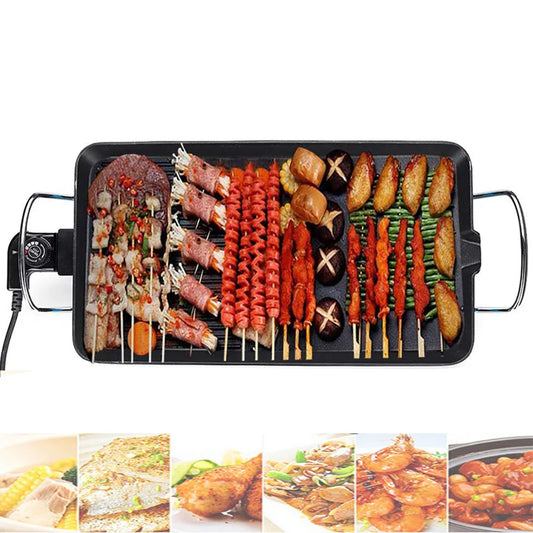 Electric Teppanyaki Grill Plate, Large Smokeless Table Top Grill Non-Stick Barbecue Hot Plate For Kitchen Dinner Parties & Camping