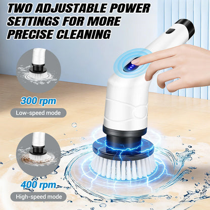 Electric Spin Scrubber, Bathroom Cordless Cleaning Brush, Long Handled & 2 Speed With 9 Replaceable Brush Heads