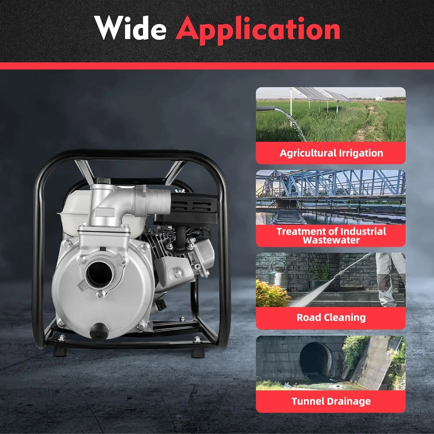 6.5HP 2-Inch 4-Stroke Water Pump - 36M³/H High Flow & 92Ft Lift, Efficient, Air-Cooled & Self-Priming 23Ft, Aluminium & Iron Build