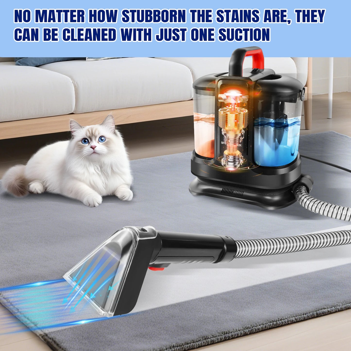 Spot Cleaner, Stain, Car, Upholstery, Sofa And Carpet Cleaning Machine, Portable Compact Design, Included Solution Remover