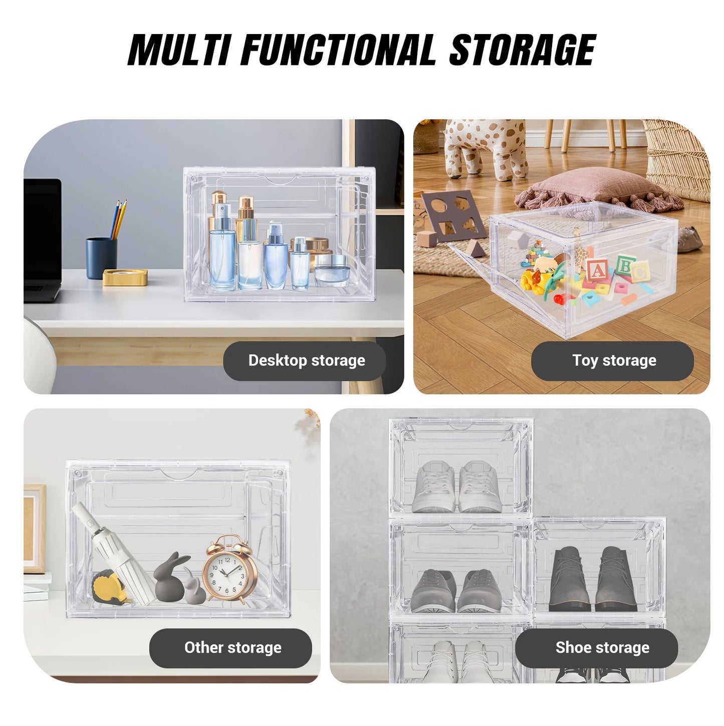 Transparent Shoe Storage Boxes Hard Plastic Stackable Shoe Storage Box Organiser With Magnetic Door