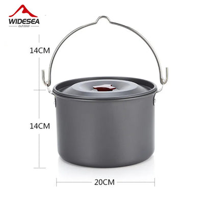 Widesea 4L Camping Cookware Outdoor Tableware Hanging Pot Pan 4-6 Person Picnic Cooking 