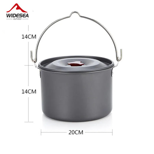 Widesea 4L Camping Cookware Outdoor Tableware Hanging Pot Pan 4-6 Person Picnic Cooking 
