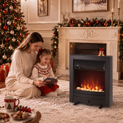 Electric Fireplace | 1000W/2000W Freestanding & Inset Fire | LED Flame & White Pebbles | Adjustable Thermostat | Black or Gold