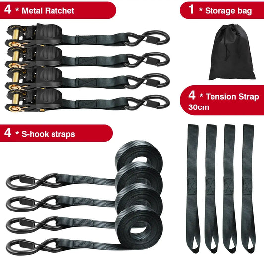 Dayplus Ratchet Tie down Straps, 800Kg Break Strength, Rubber Coated Metal Handles, Plastic Coated Metal Hooks, Carrying Bag