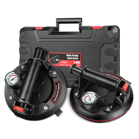 Set of 2 Suction Cup Lifters Glass Suction Cups With Pressure Gauge, Tile Lifter Vacuum Suction, Max. Load Capacity 400Kg