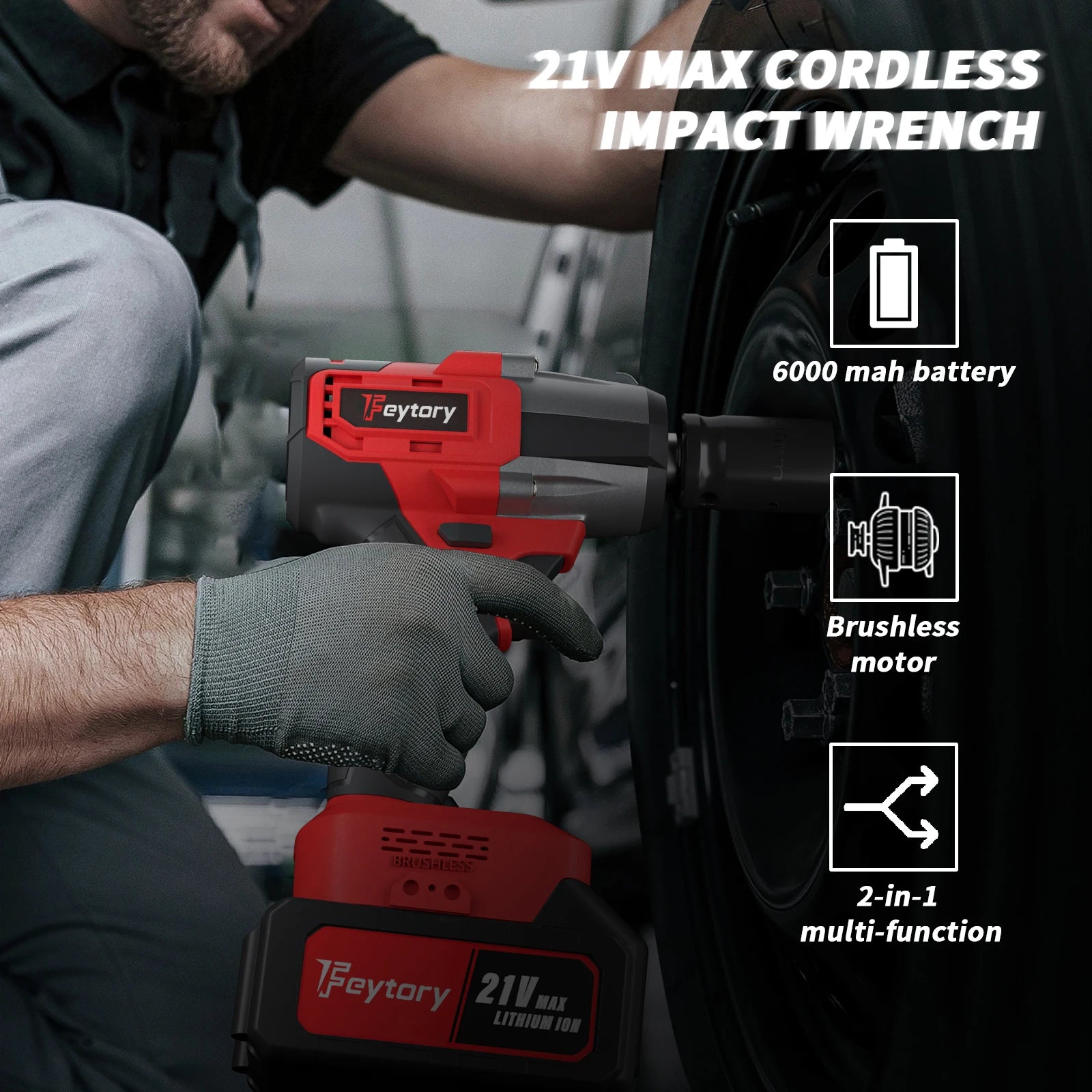Cordless Electric Impact Drill Wrench 1/2" Brushless Power Impact Gun, 1500N.M with 4 Sockets & 12 Piece Screwdriver Bits