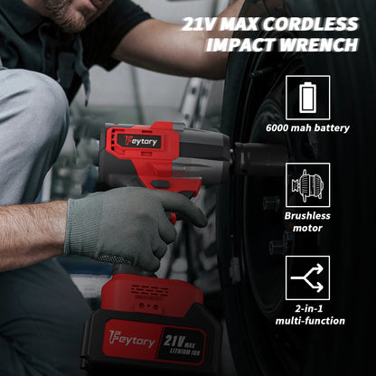 Cordless Electric Impact Drill Wrench 1/2" Brushless Power Impact Gun, 1500N.M with 4 Sockets & 12 Piece Screwdriver Bits