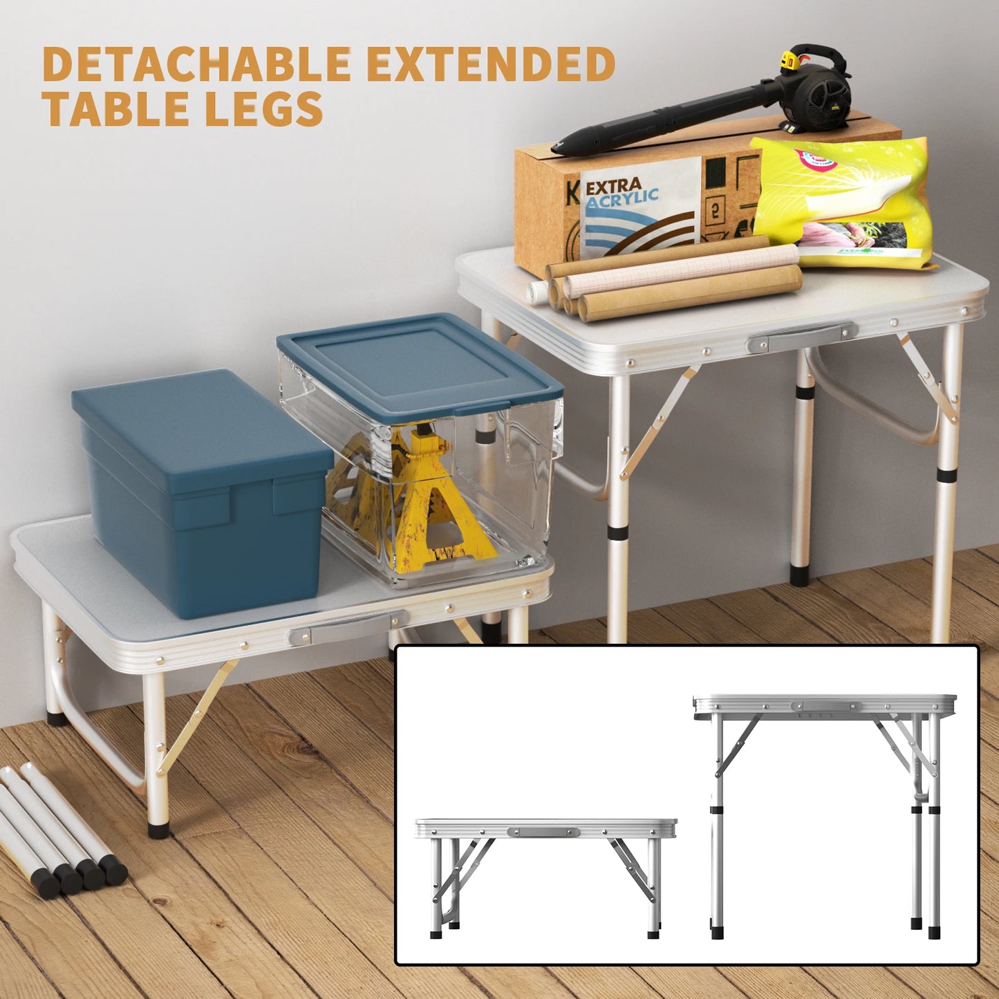 Folding Camping Table With 2 Adjustable Heights, Lightweight Foldable Aluminium Portable Picnic Table 