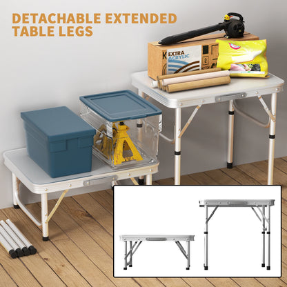 Folding Camping Table With 2 Adjustable Heights, Lightweight Foldable Aluminium Portable Picnic Table 