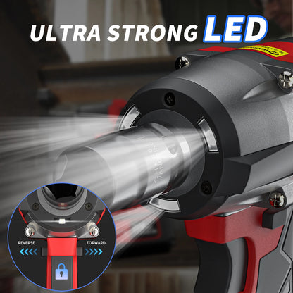 Cordless Electric Impact Drill Wrench 1/2" Brushless Power Impact Gun, 1500N.M with 4 Sockets & 12 Piece Screwdriver Bits