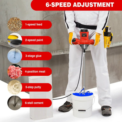 2600W Corded Electric Handheld Concrete Cement Paddle Mixer Machine Adjustable 6 Speed Stirrer Mix Stirring Tool With M14 Mixing Rod