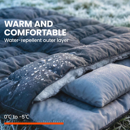 Outsunny Double Sleeping Bag with 2 Pillows, 220 x 160 cm Extra-Large Sleeping Bag for Adults