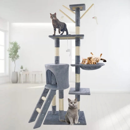140cm Cat Tree Tower Scratching Post For Indoor And Outdoor Cats, Cat Activity Centre Climbing Frame