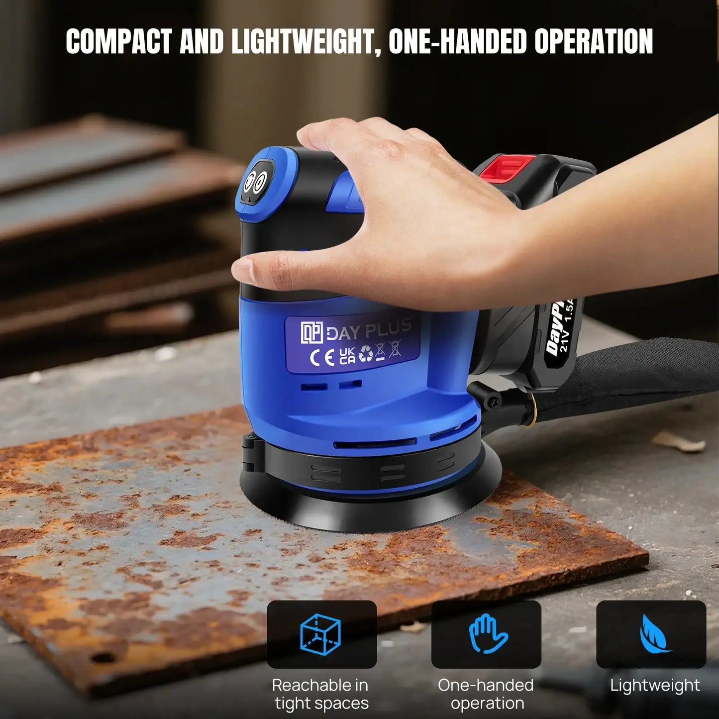 3000W Cordless Random Orbit Sander With 12 Piece Sandpapers, 3 Variable Speed 125mm Hand Electric Tool With Battery