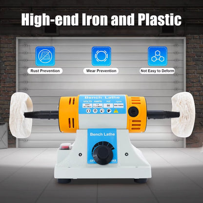 320W Bench Polisher & Buffer Machine – 800-10000RPM Variable Speed, Dual Spindle, For Metal, Wood, Jade & Plastic