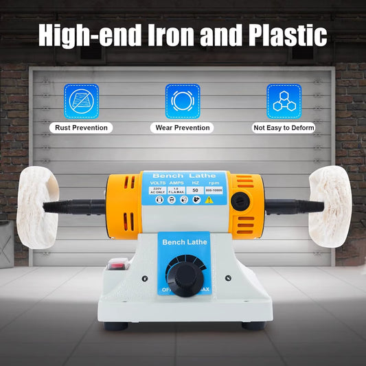 320W Bench Polisher & Buffer Machine – 800-10000RPM Variable Speed, Dual Spindle, For Metal, Wood, Jade & Plastic