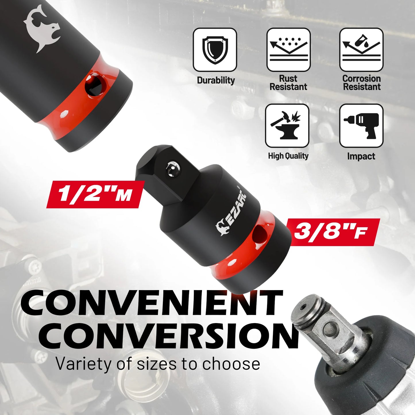 EZARC 21 Piece Impact Socket Adapter Set - CR-MO Universal Swivel Socket Set & Impact Couplers, CR-V Reducers & Hex Extension Bits
