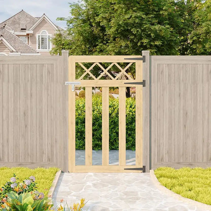 Wooden Garden Gate Pedestrian Fence Yard Door Security Barrier With Cross Top