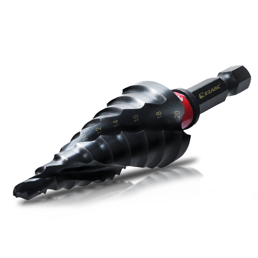 EZARC Step Drill Bit 4-20mm M35 Spiral Flute Unibit Step Drill Bit, 1/4" Hex Shank For Metal, Wood, Altin Coated