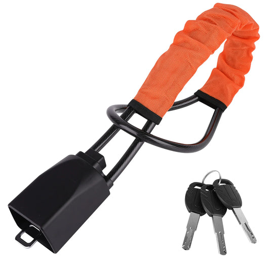 Heavy Duty Steering Wheel Lock | Seat Belt Anti-Theft Device | 70cm Steel Cable | 3 Keys | Universal Fit | Orange