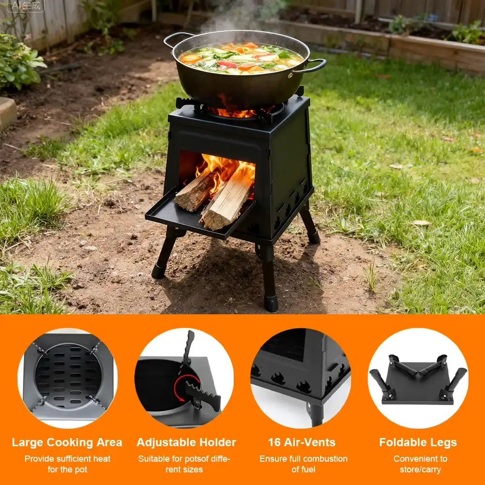 Foldable Wood Burner Stove Portable Firewood Outdoor Camping Wood-Burning Stove For Hiking Traveling 