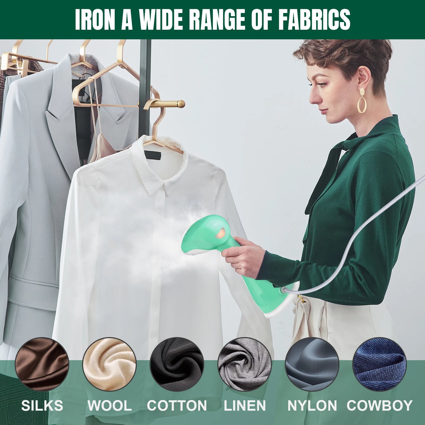 4800W Handheld Garment Steamer Fabric Curtain Clothes Iron Heat Travel Steam for Clothes And Home, 300ML Tank