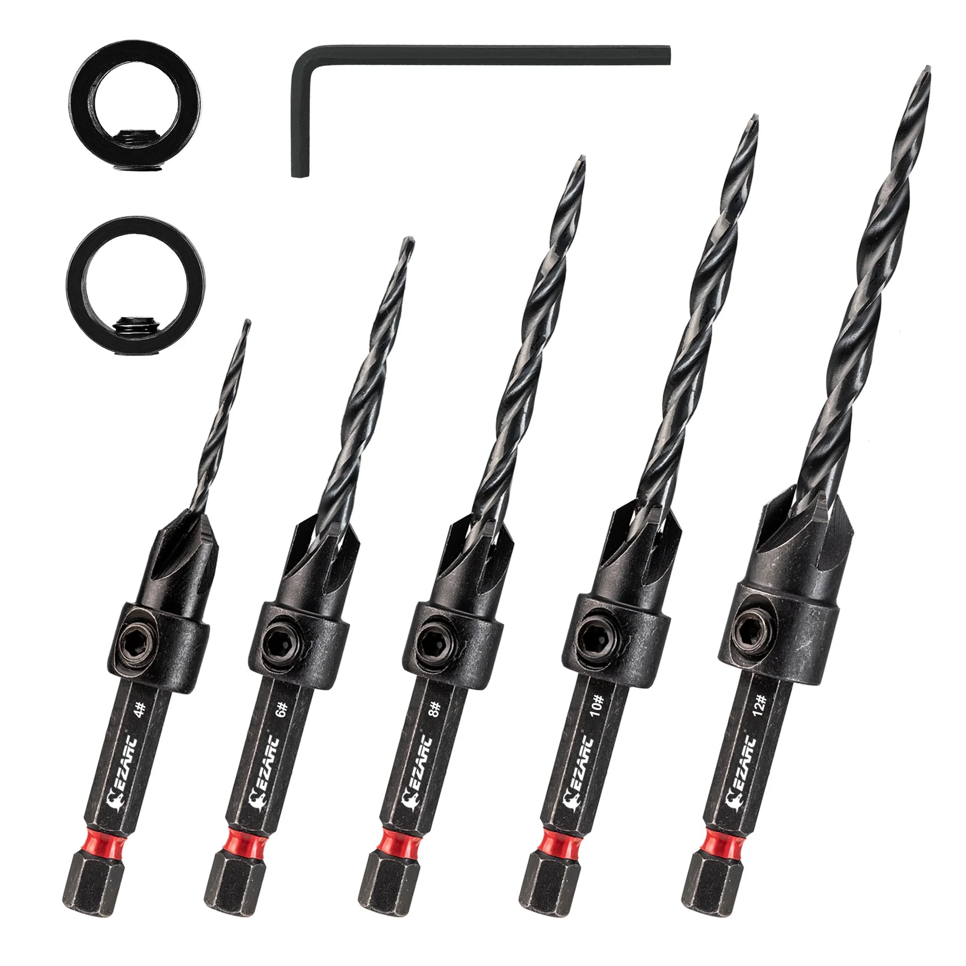 EZARC 8 Piece Countersink Drill Bit Set For Woodworking, HSS Tapered Drill Bits Counter Sinker Kit, 1/4" Hex Shank Quick Change