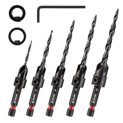 EZARC 8 Piece Countersink Drill Bit Set For Woodworking, HSS Tapered Drill Bits Counter Sinker Kit, 1/4" Hex Shank Quick Change