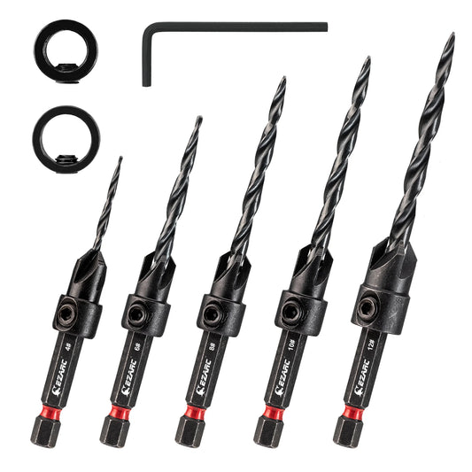 EZARC 8 Piece Countersink Drill Bit Set For Woodworking, HSS Tapered Drill Bits Counter Sinker Kit, 1/4" Hex Shank Quick Change
