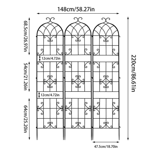 3 Packs Tall Metal Garden Trellis for Climbing Plants Vegetables Vines Rustproof Outdoor Plant Support Fences