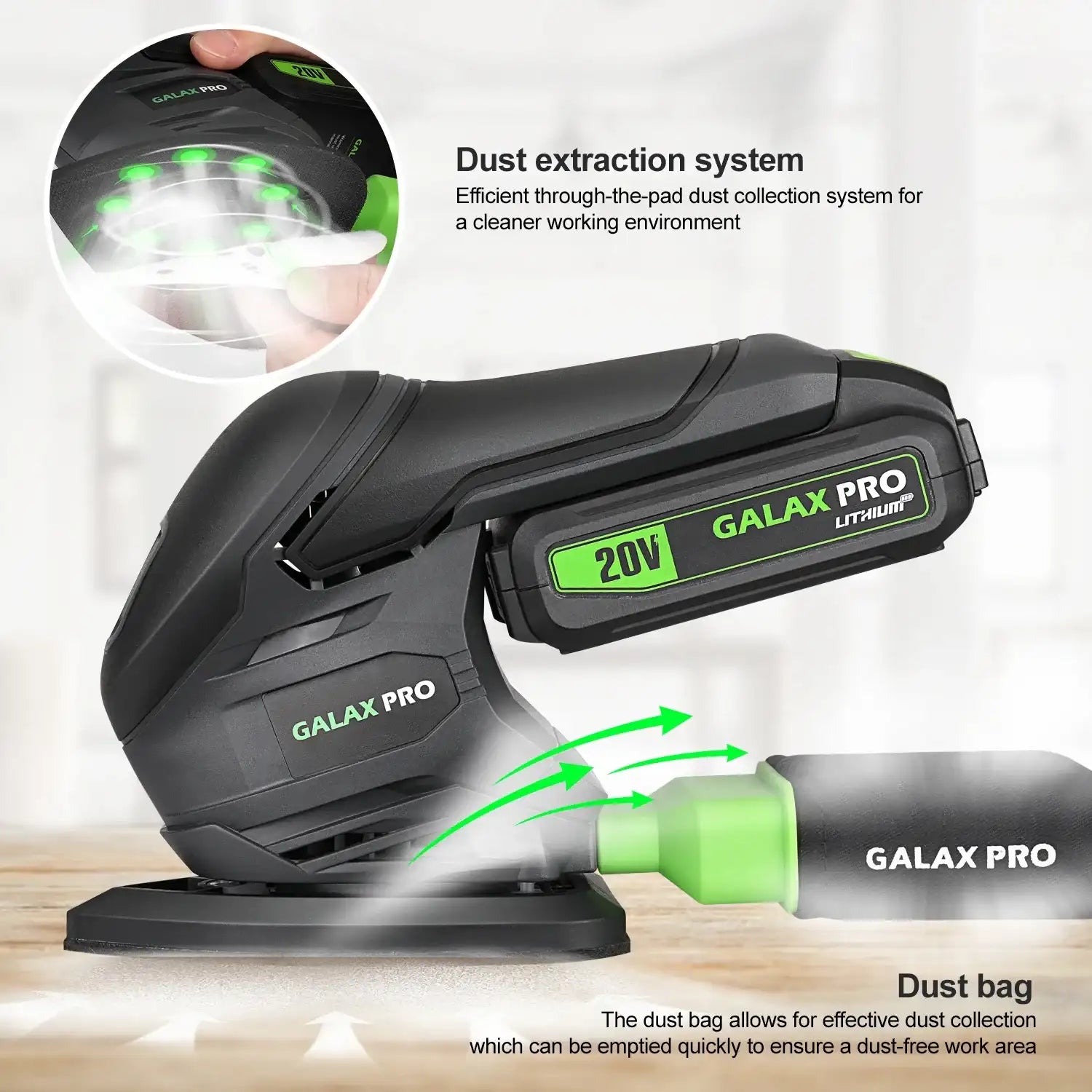 GALAX PRO Cordless Detail Sander 20V Copper Motor 12000 RPM Electric Orbital Sander for Woodworking Detail Sanding 20 Sandpapers