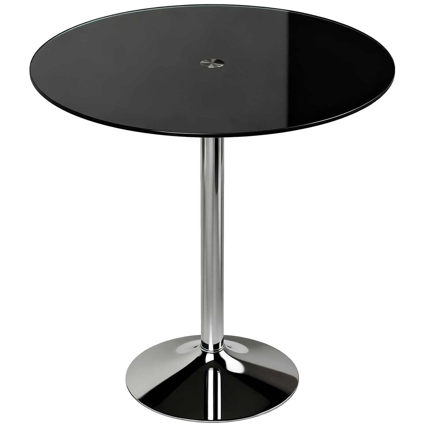 Round Bistro Dining Table | 8mm Tempered Glass Top | Steel Frame | Non-Slip Foot | Ø70x75.5cm | 20kg | Black